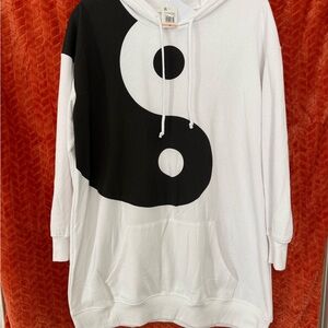Love, Fire Monochrome Graphic Ying/Yang Hoodie Dress Junior Size 2X
